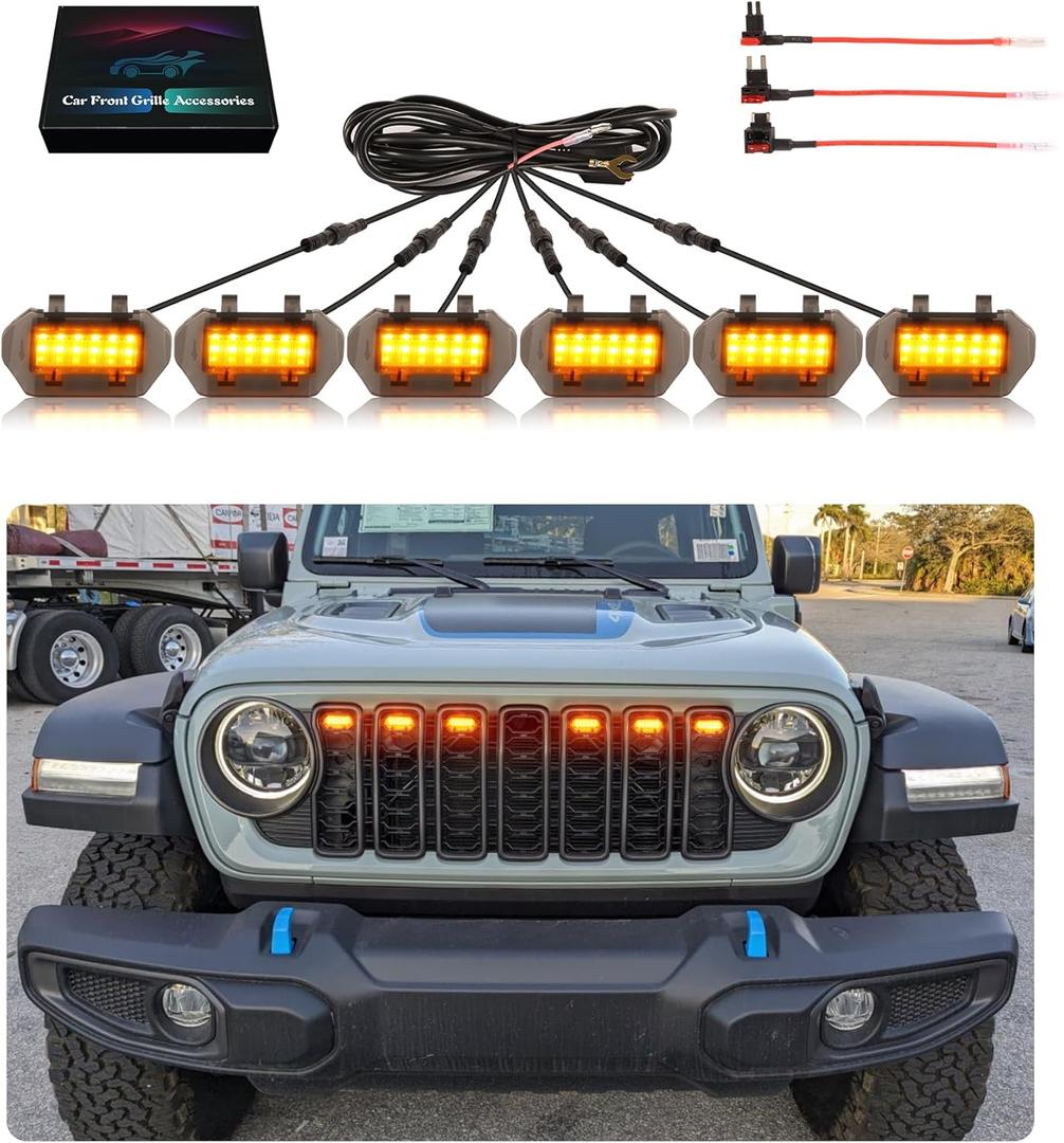 Grill Lights for Jeep Wrangler JL JLU Front Bumper Grille LED Running Marker Lamp Accessories (Amber, 2024-2025)