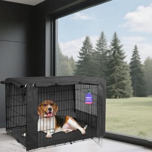 HiCaptain Breathable Dog Crate Cover 36 Inch, Durable Heavy Duty Kennel Cover, Dual Zippered Panels, Windproof Waterproof UV-Resistant(Black)