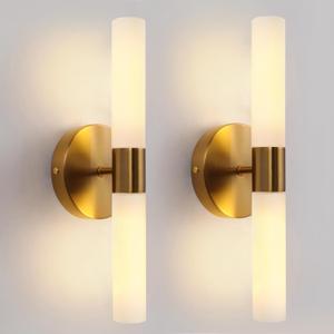 Wall Sconces Set of Two, Brass Gold Bathroom Sconces Wall Lighting with White Glass, Modern Sconces Wall Decor Set of 2 Wall Light fixtures for Bathroom Mirror Living Room Hallway Wall Lamp