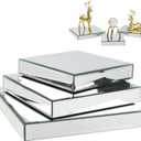 Square Mirror Reflection Display Platform Riser Stand, Silver Mirror Purses Shoe Table Centerpiece Display Stand Shelf for Decorative Pieces, Glam Accent Dessert Jewelry Showpeice Display Rack