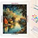 TAOPAOLAB Countryside Night Paint by Numbers Kit for Adults - DIY Riverside Village and Reflection Painting on Canvas 16x20 Inches, Acrylic Paint Set for Beginners, Art for Home Decoration or Gifts