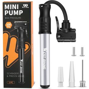 Bicycle Pump Mini Bike Pump - Aluminum Alloy Cycle Pump for Presta & Schrader Valve, Portable Lightweight Bike Tyre Pump Fast Tyre Inflation Mini Air Pump for Mountain Road Bike Ball Pumps (Silver)