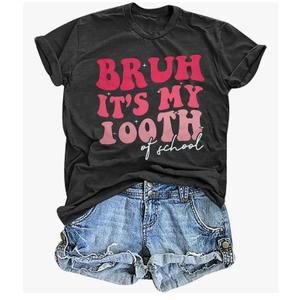 100th Day of School Shirt Women Bruh Happy 100 Days of School Tshirt Teacher Shirts Casual Celebration Tie Dye Tee Top Grey, XL