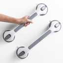 LEVERLOC 2 Pack Shower Grab Bars for Bathtubs and Showers, Easy to Install Suction Shower Handles for Bathroom Removable Handrails for Seniors Elderly Heavy Duty Safety Grip Waterproof Drill Free Gray (16.8 2 Set)