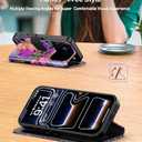 DEENAKIN for iPhone 17 Pro Wallet Case with Card Holder + Cash Clip, RFID-Blocking, Military-Grade Drop Protection & UV-Printed Artwork, Magnetic Closure with Leather Stand - Blooming Purple Flowers