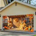 Thanks Giving Garage Door Banner 13x6ft Fall Thanksgiving Theme Backdrop Autumn Farmhouse Backdrop Decor with Pumpkins Hay Bales Photo Prop Background for Outdoor Thanksgiving Yard Decor