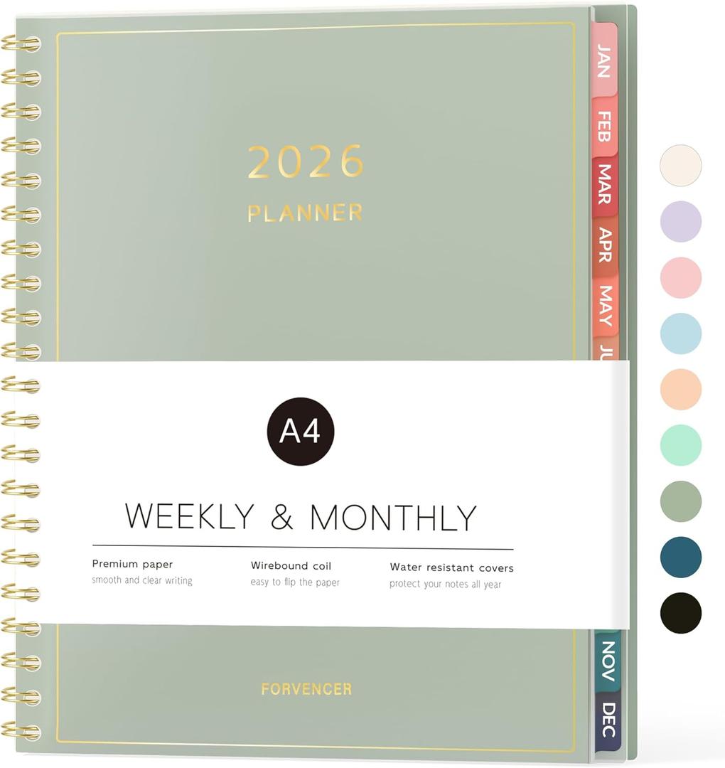 2026 Planner, Forvencer Calendar Planner Weekly and Monthly (Jan 2026-Dec 2026), 8.5" X 11", Agenda Book, Daily Journal Notebook with Tabs, Flexible Cover, Home School Organizer, A4, Green