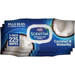 Clorox Scentiva Disinfecting Wipes, Coconut and Waterlily, 75 Count, Pack of 3