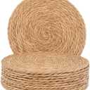 GENMOUS Woven Placemats Set of 12, 12" Round Placemats Natural Water Hyacinth Boho Placemats,Farmhouse Rattan Chargers for Dinner Plates, Rustic Braided Wicker Table Mats for Thanksgiving,Home,Wedding