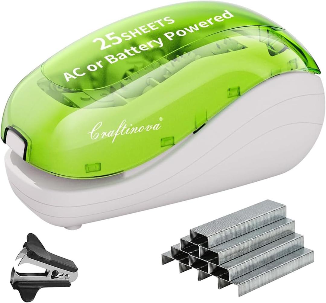 Electric StaplerIncluding 2000 Staples and 1 Staple Remover, Suitable for Palm Size and high Comfort25 Sheet Capacity, AC Adapter or Battery PoweredBattery not Included