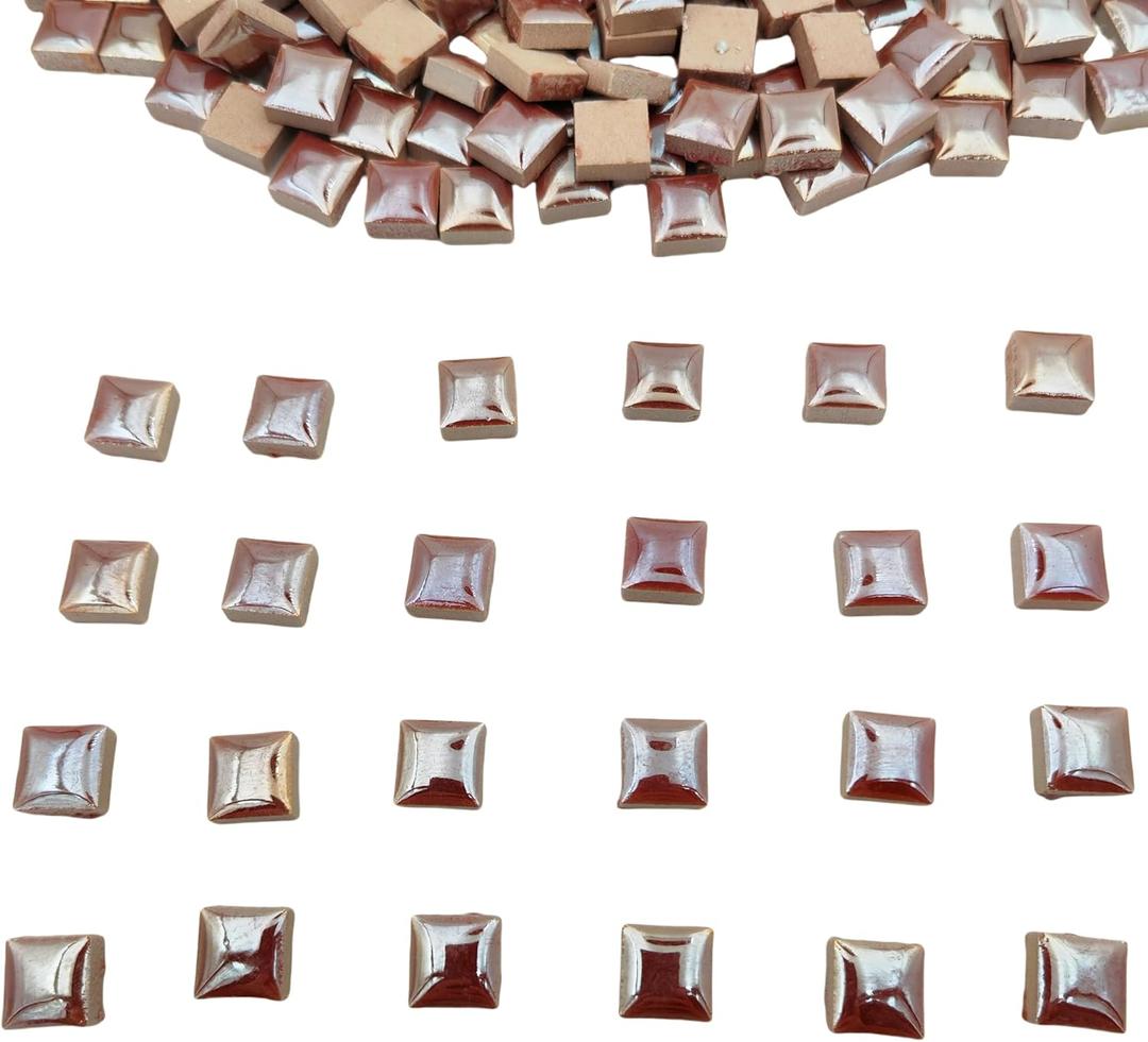 500g/1.1lb Random Color Irregular Ceramics Mosaic Tiles,DIY Making Creative Ceramic Mosaic Tiles for DIY Craft Plates Flowerpots Vases Cups Mosaic Making Supplies (0.47" Square Pearl Brown)