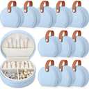 Weysat 12 Pack Travel Jewelry Case Mini Leather Bridesmaid Jewelry Gift Box Bulk Small Earring Storage Organizer (Blue)