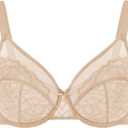 HSIA Minimizer Bras for Women Enchante Full Coverage Underwire Bras Plus Size Lifting Floral Lace Bra for Heavy Breast (36D, Warm Beige)