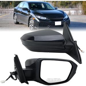 Right Passenger Side Mirror for 2016-2021 Honda Civic Rear Door Mirror Paintable Manual Folding Power Mirror Non-Heat 3 Pins HO1321283 76208TBAC03ZA,Black