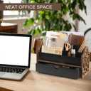 Desk Organizer with Drawer Wood File Office Mail Organizer Countertop-5 Slot Tabletop Storage Pen Organizer Letter Holder for School Home Office Supplies