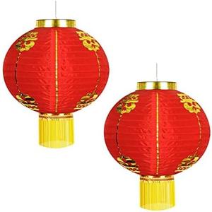 2 Pack Chinese New Year Lanterns, 12" Red Silk Lunar New Year Decorations, Waterproof & Fade-Resistant Hanging Lanterns with Tassels for Spring Festival, Wedding, Outdoor Garden & Home Decor