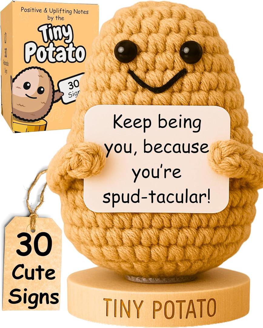 Tiny Potato - Positive Crochet with 30 Swappable Affirmation Cards | Small Gifts for Women, Teen Girls, BFF for Birthday, Mental Health Emotional Support, Christmas Stocking Stuffers, Just Because