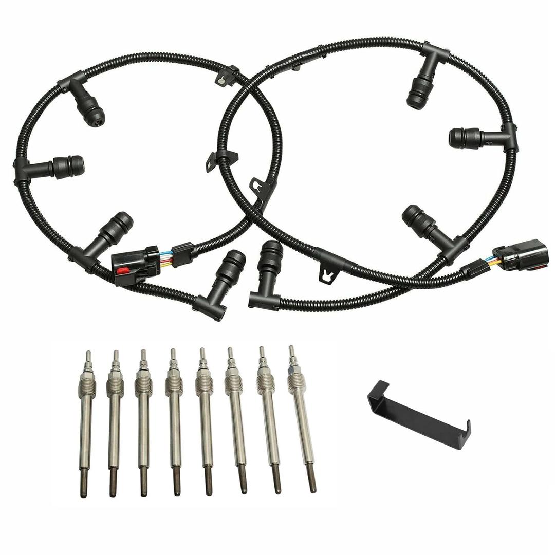 6.0 Powerstroke Glow Plug Connector Wire Harness with 8 Glow Plugs Removal Tool Compatible with 2004-2010 Ford 6.0L Diesel F250 F350 F450 F550 Super Duty #4C2Z-12A690-BA 5C3Z-12A690-A