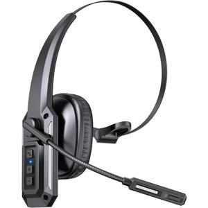 Bluetooth Headset, Trucker Bluetooth Headset with Noise Cancelling Microphone & Mute Button, 60Hrs Working Time, Wireless On-Ear Headphones with Mic for Work/Cellphone/Laptop/Office - Black