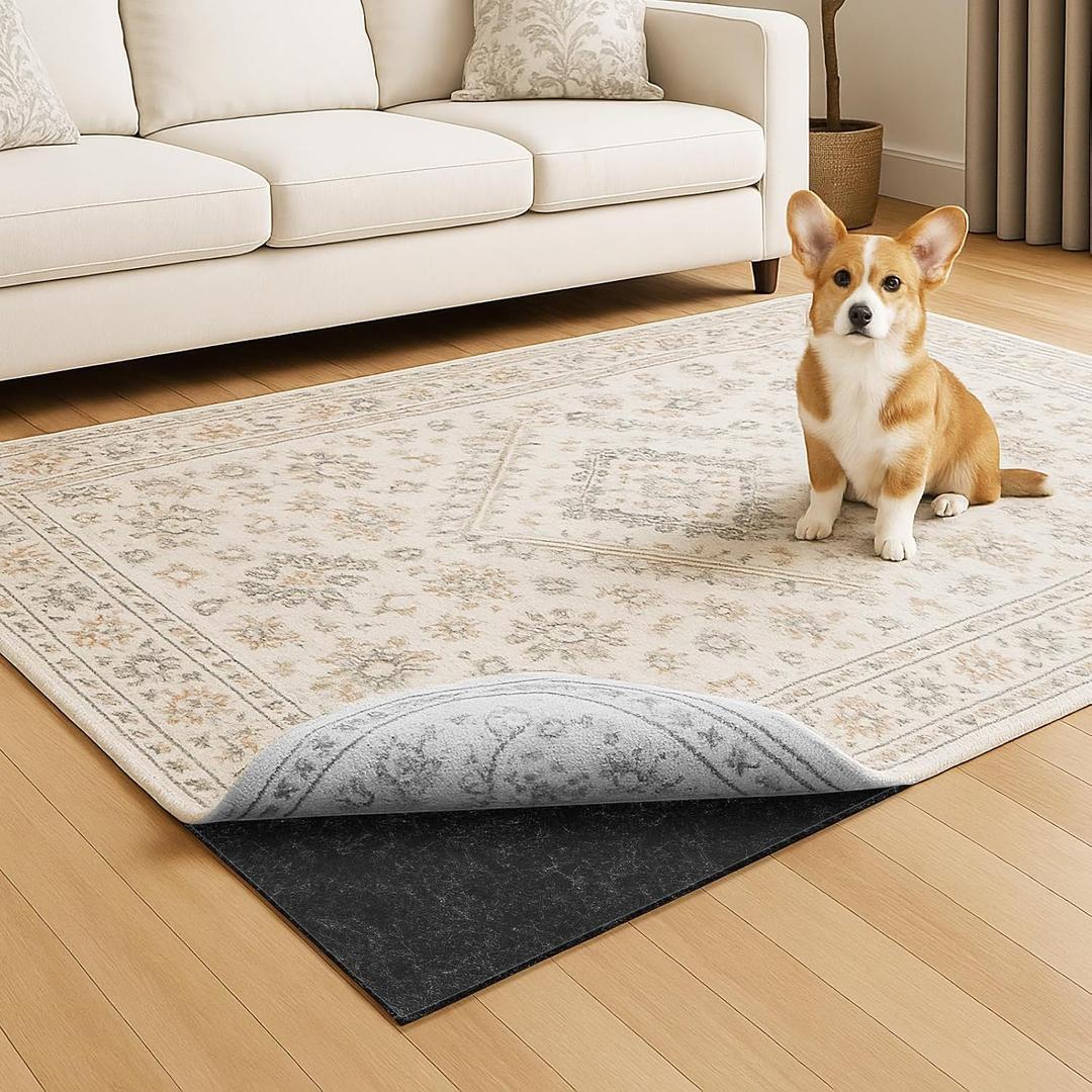 Warmstar 8x10 FT Non Slip Rug Pad,100% Waterproof Felt Rug Pad for Hardwood Floors,1/8 Thick Soft Carpet Pad with Natural Rubber Backing, Secure Grip & Floor Protection