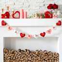 Cinnvoice 8.2 ft Pink Heart Valentines Garland Felt Bow Heart Banner Rustic Vintage Valentine's Day Red Wall Hanging Decor Garland for Anniversary Wedding Birthday Party Decorations