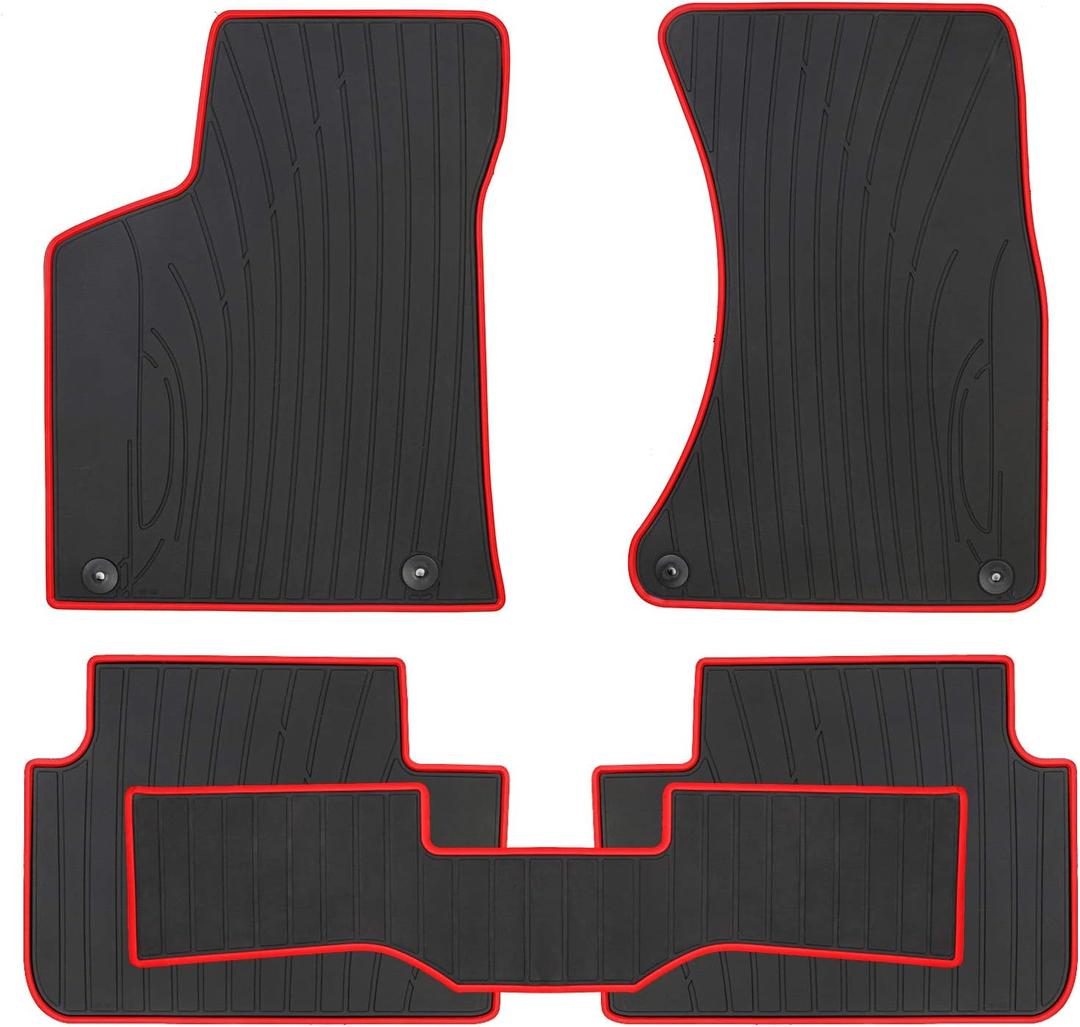 Car Floor Mat Rubber Custom Fit for Porsche Macan 2025 2024 2023 2022 2021 2020 2019 2018 2017 2016 2015 2014 Black Red Auto Floor Liners All Weather Heavy Duty Odorless (2014-2025 Porsche Macan Floor Mats, Red Edge)