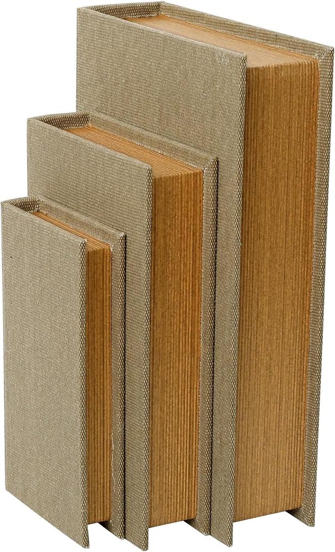 DECOR4SEASON Decorative Book Boxes Set of 3 Modern Faux Linen & Wood Hidden Storage for Coffee Table Stackable Fake Books for Shelf Decor, Remote Control & Jewelry Organizer (Warm Taupe)