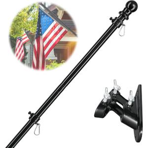 Barcetine American Flag Poles for Outside House - 5ft Tangle Free Flag Pole for House with Holder Bracket,Residential Flagpole Kit for Outdoor Porch Garage - Black