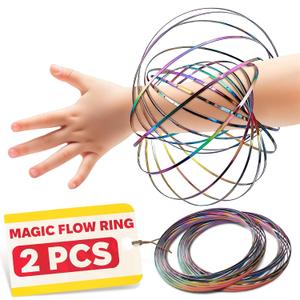 2 Pcs Flow Ring Spinner Ring Arm Toy - 5.1" Color - Changing Fidget Flow Toy with a Pleasant Smooth Surface, Compact & Portable Design - Entertaining Geometric Magic Bracelet with Soothing Effect
