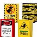 ZOIIWA Dinosaur Party Favor Bags Funny Dinosaur Party Decorations Dino Caution Signs Paper Gift Bags with Handles Beware Warning Signs Goodie Candy Treat Bag for Birthday Baby Shower Supplies,12pcs