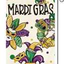 AVOIN colorlife Mardi Gras Garden Flag 12x18 Inch Double Sided Outside, Fleur de Lis Beads Mask Donut Carnival Party Yard Outdoor Flag