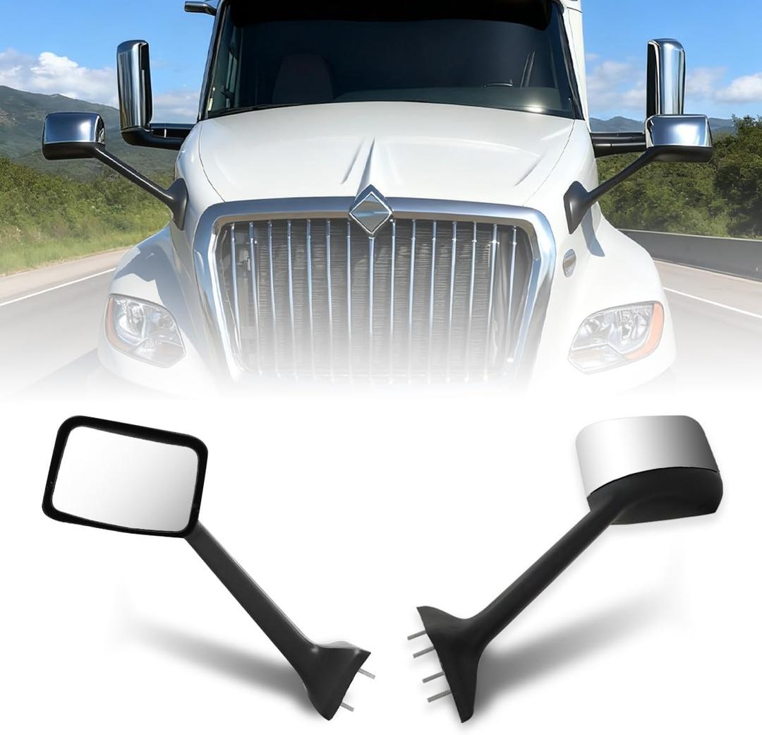 Chrome Hood Mirror Replacement International Lt 625 2018+ Truck Pair Left Driver and Right Passenger Hood Mirror