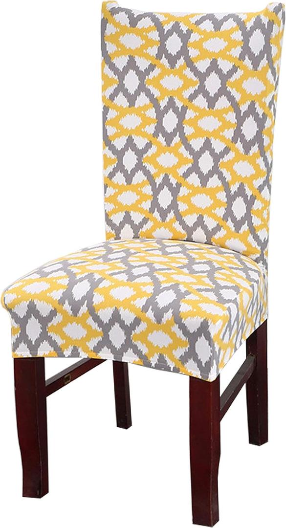 Stretchy Parson Chair Slipcovers for Dining Room Chair seat Covers Chair Protectors for Party Pet Protection Universal Fit Soft Polyester (Set of 4, Yellow Gray Geometric)