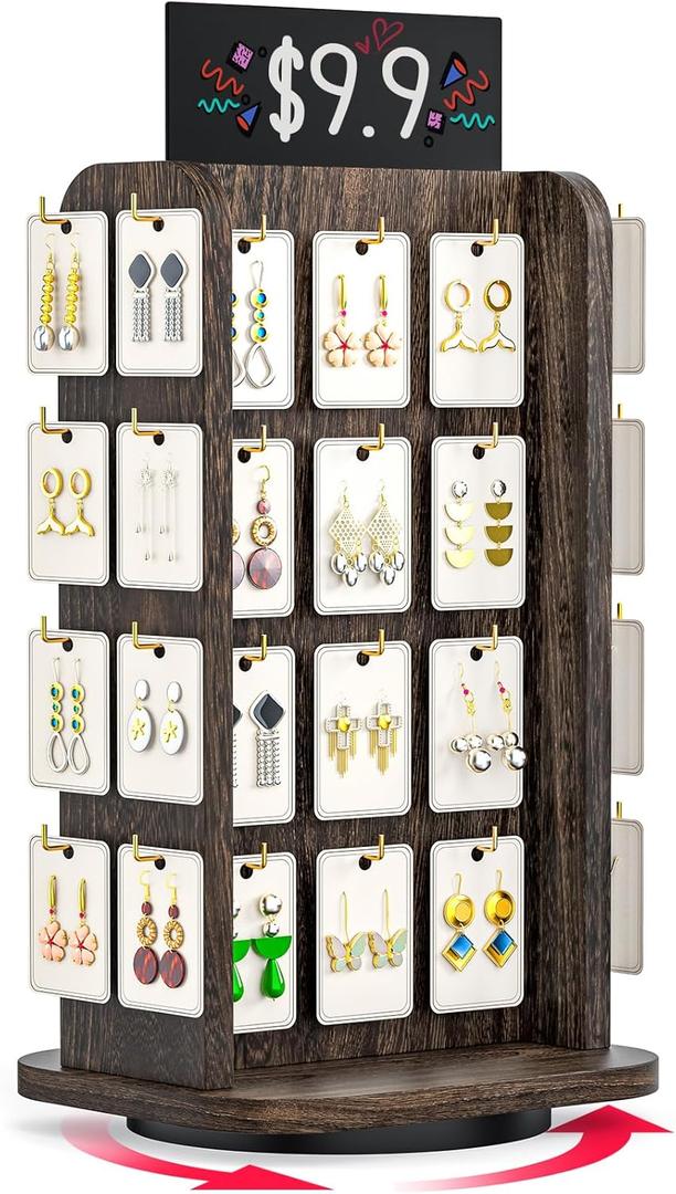 ORLESS Earring Display for Vendors, 40 Hooks Rotating Jewelry Display Stand for Selling, Necklace Display Stands Earring Cards for Selling Bracelets, Jewelry Towers (Black)