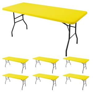 Fitted Tablecloth for 6 Foot Rectangle Tables-6 Pack Yellow Elastic Outdoor Picnic Table Cover-Spandex Stretch Folding Table Cloths 6 ft for Camping Dining Room Patio Kitchen Banquet Party, 30x96 inch