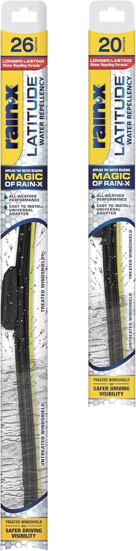Rain-X 810197 Latitude 2-In-1 Water Repellent Wiper Blades, 26" and 20" Windshield Wipers (Pack Of 2), Automotive Replacement Windshield Wiper Blades With Patented Rain-X Water Repellency Formula