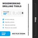 3/8" x 32" Auger Drill Bit with SDS Plus Shank for Wood,Tri Flute Ship Auger Long Drill Bit for Soft and Hard Wood,Tree Stump,Plastic,Drywall and Composite Materials
