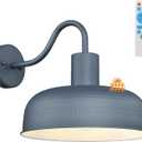 Darkaway Solar Barn Light, Industrial Outdoor Wall Light Dusk to Dawn Wall Sconce Gooseneck Exterior Wall Mount Lighting Fixture with Hammered Dome Metal Shade for House Garage Porch Entry Shed