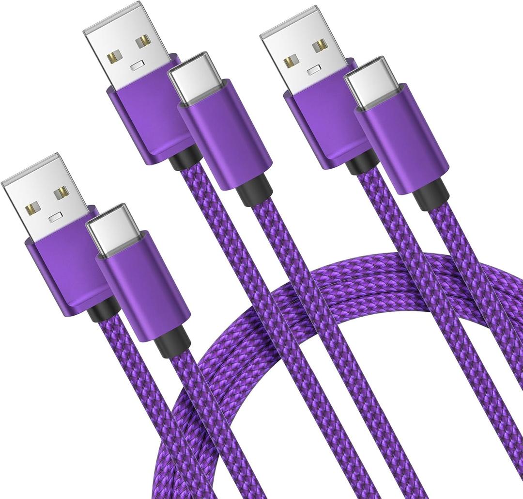 Basesailor USB Type C Charger Cable 3-Pack 3.3/6.6/10FT,Charging Cord for Samsung Galaxy Tab A 10.1 A7 S8 S7 S6 S5E,Z Flip Fold,Note 20,S9 S10 S10E S23 S20 S21 S22 FE Lite Plus Ultra,Google Pixel (Purple)