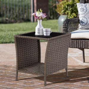 FIZZEEY Outdoor Side Table - Outdoor Wicker End Side Tables for Patio with Storage Shelf, Brown