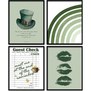 KDHTY Trendy Easter Wall Decor Christian Olive Green Art,Vintage Boho Rainbow Spring Summer Farmhouse Wall Decor for Bedroom Office Living Room,8x10 Unframed Set of 4