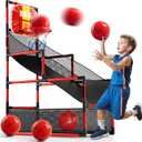 Arcade Basketball Game Indoor, Kids Ajustable Basketball Hoop, Outdoor Carnival Sports Play Toy with 4 Balls and Air Pump, Educational Birthday Gift for Boys Girls 3 4 5 6 7 8 Year Old (Red)