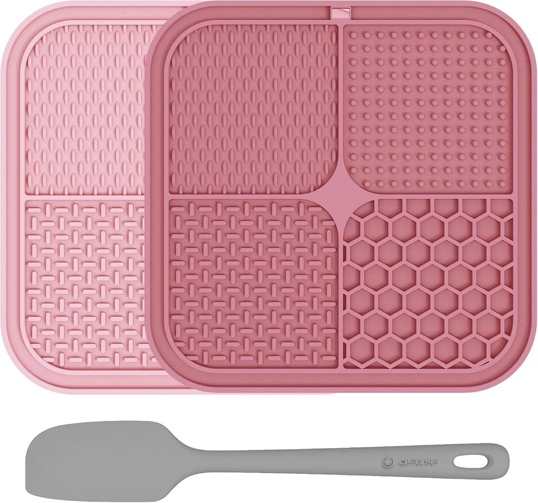 2 Pack Lick Mat for Dogs,Cats,Upgraded 8.58.5 inches Licking Mats with Suction Cups,Slow Feeder Licking Pad for Anxiety Relief and Boredom Reducer,Suitable for Dog Training Set 8 (Berry & Pink)