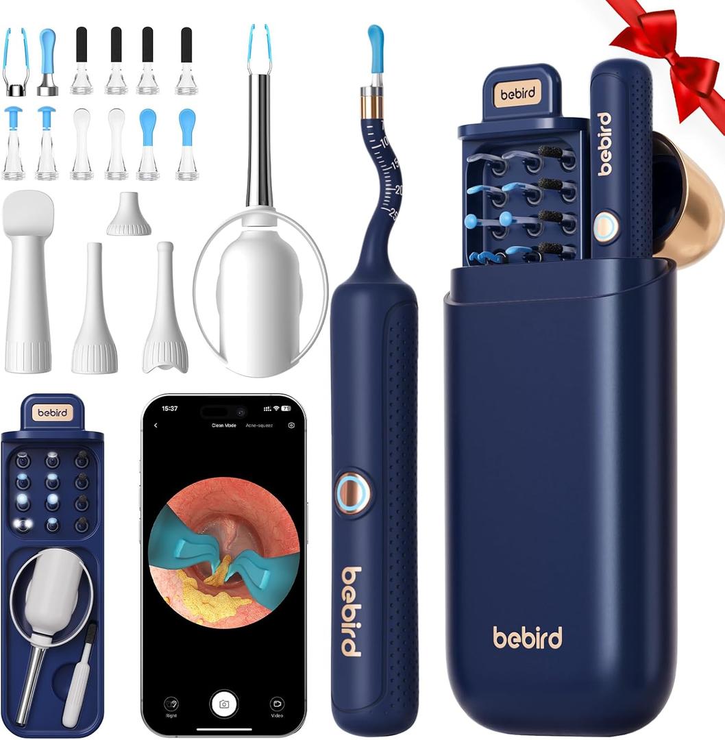 Bebird Earsight Plus R37R Ear Cleaning Camera Wax Removal Tool kit, FSA HSA Eligible Flexible Ear Scope Otoscope Camera Light, Visual Ear Picker Wireless Earwax Remover Tweezers for Adults & Kids (Blue)