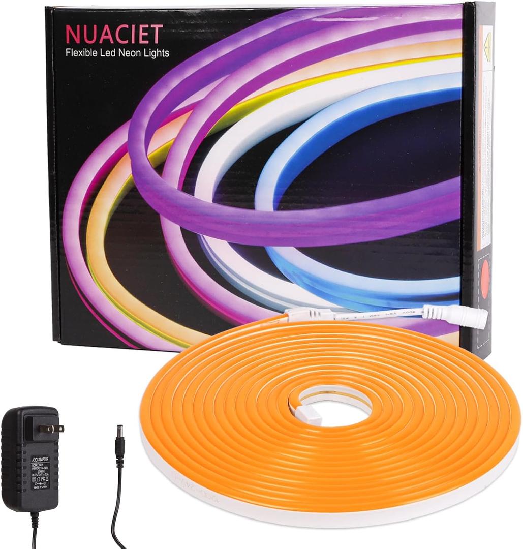Neon Light Strip 16.4ft Flexible Waterproof LED Light Strips 12V Light Strip with Power Supply Silicone LED Neon Rope Lights for Kitchen Bedroom Indoor and Outdoor Decoration Orange