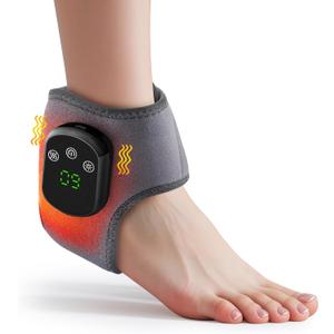 Cordless Ankle Massager with Heat, Ankle Heating Pad, USB Rechargeable Heated Brace Wrap Warmer, 5 Heat Levels, 3 Vibration Modes, Auto Shut Off
