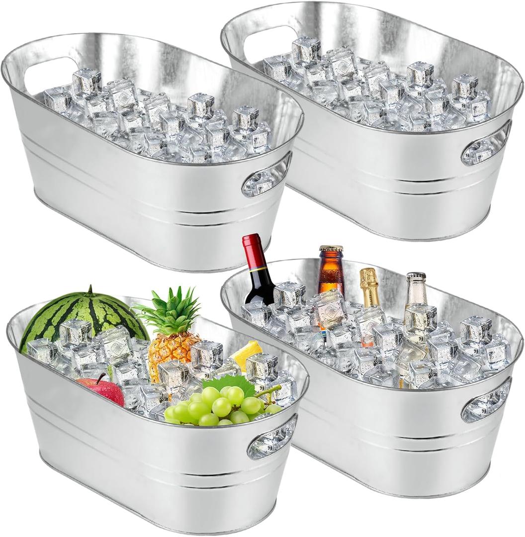 MIVIDE 4 Pack Galvanized Tub 3.3 Gallon Ice Bucket Large Metal Champagne Drink Bucket with Handles Galvanized Ice Buckets for Parties Mimosa Bar Cocktail Bar
