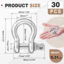 30 Pack 3/8 Inch D Ring Shackles, Galvanized Carbon Steel Screw Pin Anchor Shackles, D-Shackles for Marine, Mining, Forestry, Land Transport, Home Use