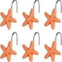 Twofish Home Orange Starfish Shower Curtain Hooks Orange Starfish Anti Rust Shower Curtain Hooks Decorative Resin Orange Starfish Shower Curtain Rings Set of 12