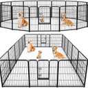 Sweetcrispy Dog Playpen Indoor - Pet Fence Exercise Pen for Yard Gate 16 Panels Foldable Puppy Playpens with Doors Metal Dog Pen for Camping, RV, Outdoor, Small/Medium/Large Pets, 32 Height